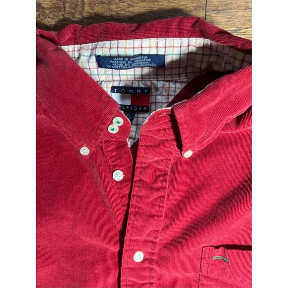 Vintage Tommy Hilfiger Shirt Men Extra Large Red Burgundy Corduroy - Picture 2 of 5